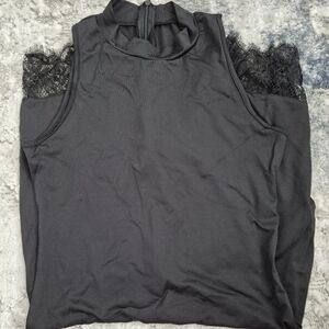 SHEIN Black Lace Trim Romper